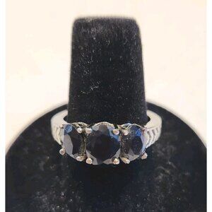 Three Stone Black Spinel Ring In Stainless Steel Setting  Size 8